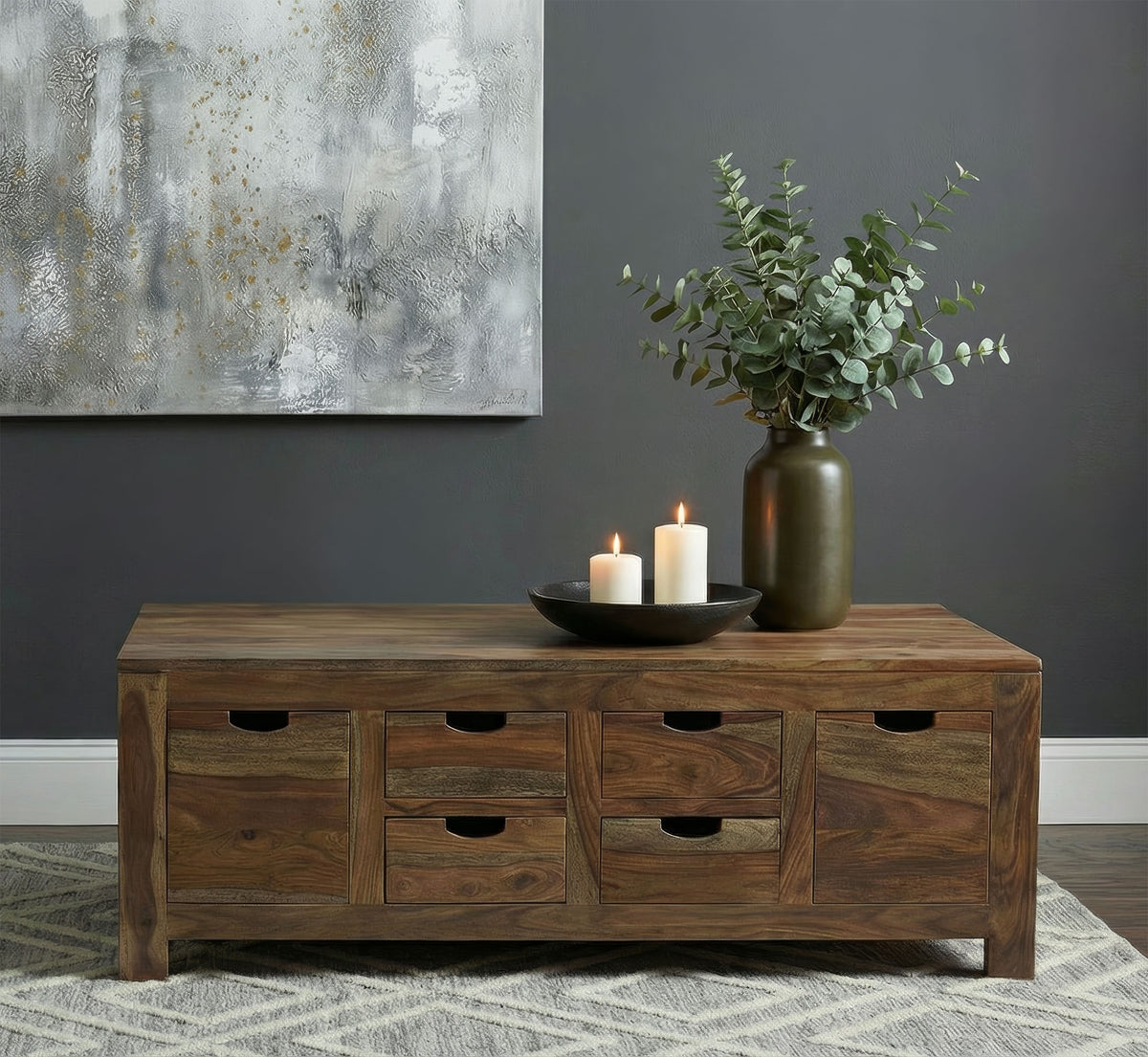 Esther 6-Drawer Solid Sheesham Wood Coffee Table