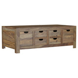 Esther 6-Drawer Solid Sheesham Wood Coffee Table - Rustic Natural Finish with Cut-Out Handles – view 3