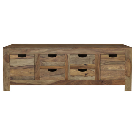 Esther 6-Drawer Solid Sheesham Wood Coffee Table - Rustic Natural Finish with Cut-Out Handles – view 4