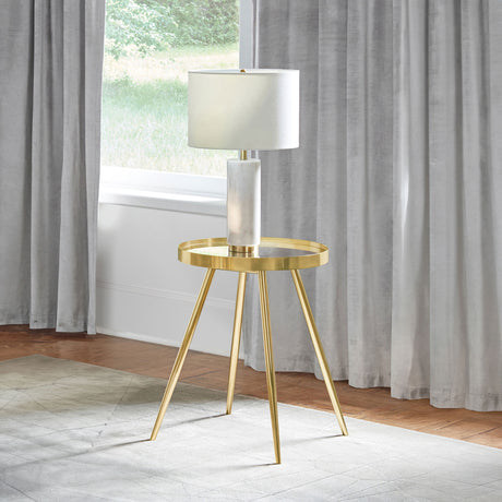 Kaelyn Round Mirror Top Nesting Coffee Table & End Table Sets - Glam Gold Metal Frame – view 2