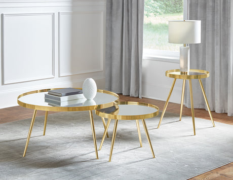Kaelyn Round Mirror Top Nesting Coffee Table & End Table Sets - 3pcs- Nesting Coffee Tables + End Table