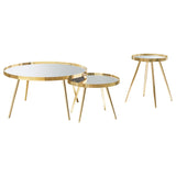 Kaelyn Round Mirror Top Nesting Coffee Table & End Table Sets - Glam Gold Metal Frame – view 11