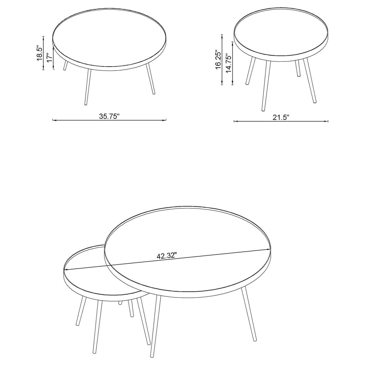 Kaelyn Round Mirror Top Nesting Coffee Table & End Table Sets - Glam Gold Metal Frame – view 15