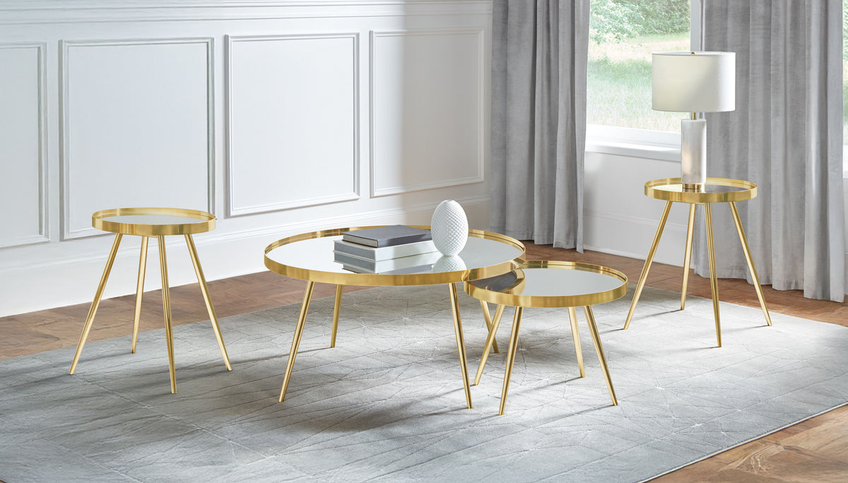 Kaelyn Round Mirror Top Nesting Coffee Table & End Table Sets - 4pcs- Nesting Coffee Tables + 2 End Tables