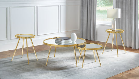 Kaelyn Round Mirror Top Nesting Coffee Table & End Table Sets - 4pcs- Nesting Coffee Tables + 2 End Tables