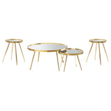 Kaelyn Round Mirror Top Nesting Coffee Table & End Table Sets - Glam Gold Metal Frame – view 16