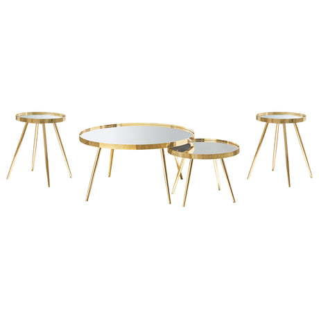 Kaelyn Round Mirror Top Nesting Coffee Table & End Table Sets - Glam Gold Metal Frame – view 16