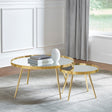 Kaelyn Round Mirror Top Nesting Coffee Table & End Table Sets - Glam Gold Metal Frame – view 1