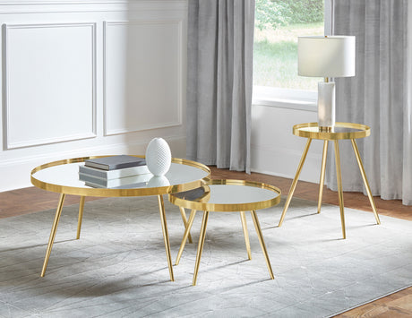 Kaelyn Round Mirror Top Nesting Coffee Table & End Table Sets - Glam Gold Metal Frame – view 8