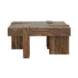 Samira 36" Square Solid Sheesham Wood Coffee Table - Natural Finish with Geometric Detailing – view 3