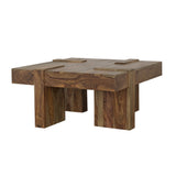 Samira 36" Square Solid Sheesham Wood Coffee Table - Natural Finish with Geometric Detailing – view 4