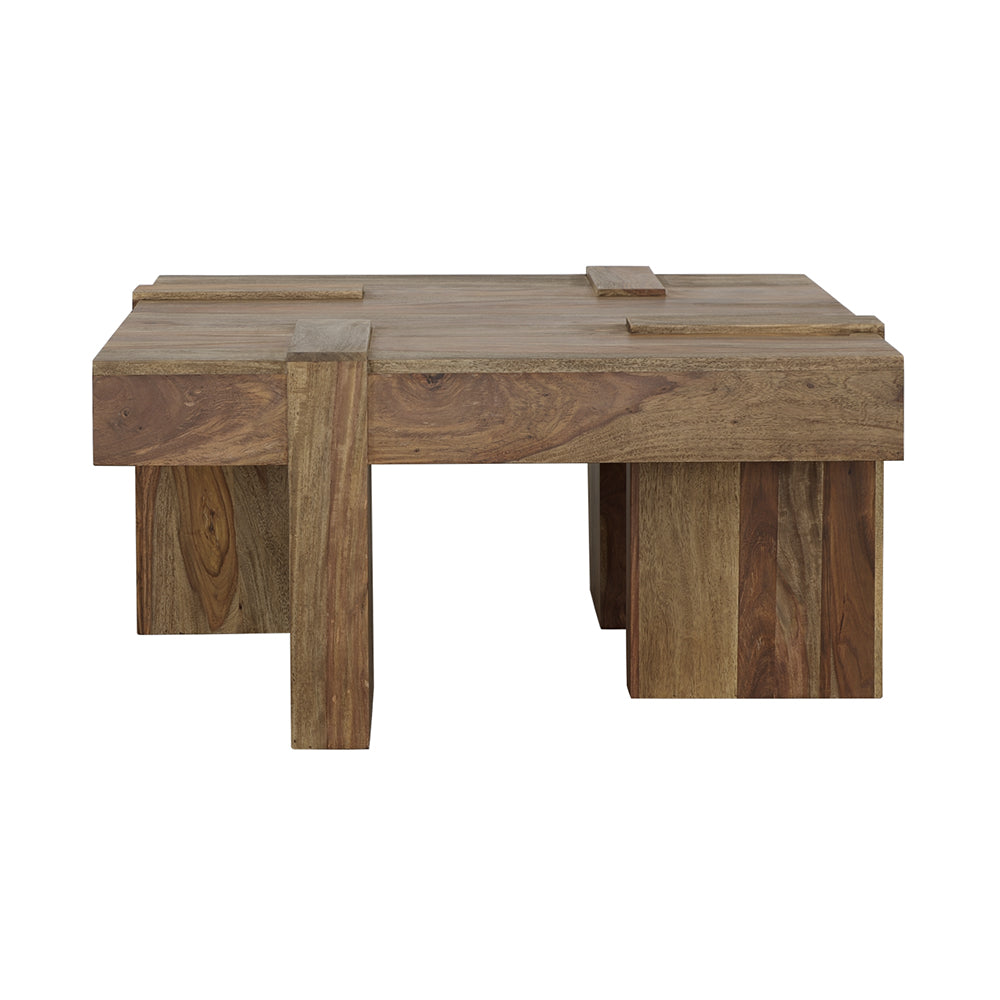 Samira 36" Square Solid Sheesham Wood Coffee Table - Natural Finish with Geometric Detailing – view 5