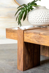 Samira 36" Square Solid Sheesham Wood Coffee Table - Natural Finish with Geometric Detailing – view 12