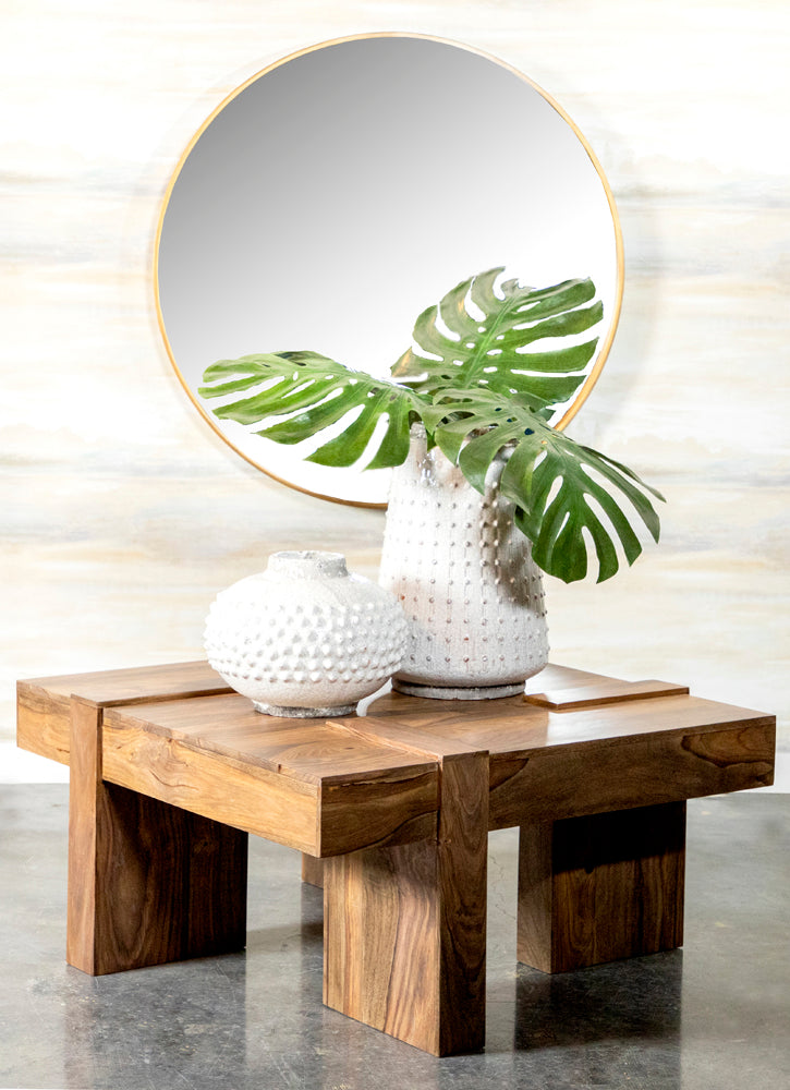 Samira 36" Square Solid Sheesham Wood Coffee Table - Natural Finish with Geometric Detailing – view 2