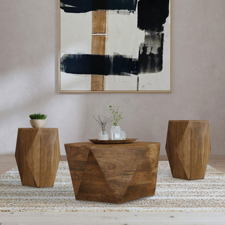 Zalika Hexagonal Solid Mango Wood Coffee Table & End Table - 3pcs- Coffee Table + 2 End Tables