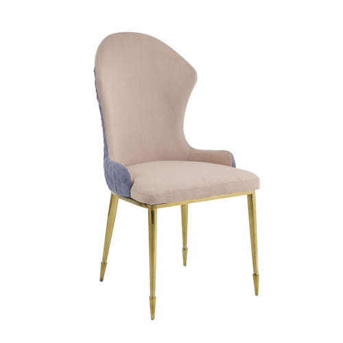Caolan Wingback Dining Chairs, Set of 2 - Gold Steel Legs in Tan & Lavender Fabric