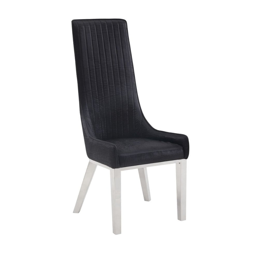 Gianna High Back Dining Chairs (Set of 2) - Channeled Black Velvet & Stainless Steel Legs