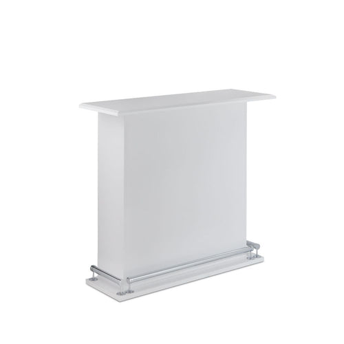 Kite Bar Table - 6 Open Compartments & Metal Footrest in White High Gloss
