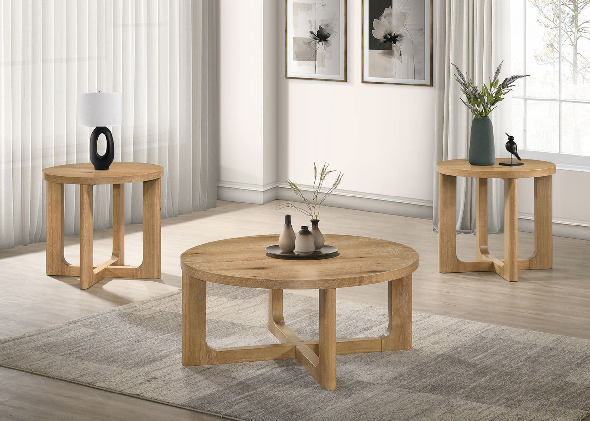 Kessler Round Sculptural Coffee & End Tables - Intersecting Curved Base in Light Oak – view 20