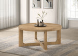 Kessler Round Sculptural Coffee & End Tables - Intersecting Curved Base in Light Oak – view 1