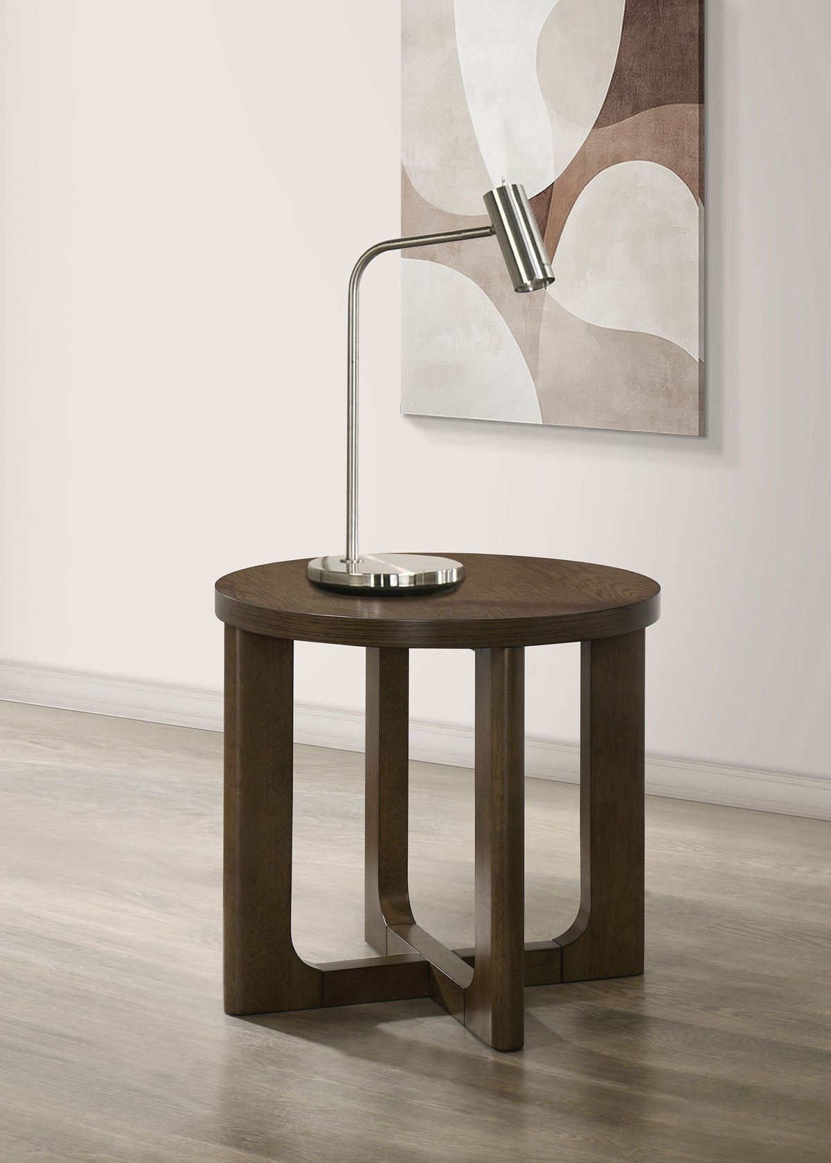 Kessler Round Sculptural Coffee Table & End Table Sets - Curved Open Base, Brown White Oak Veneer – view 12