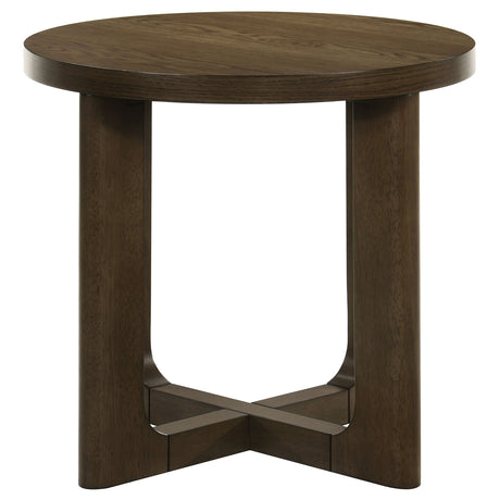 Kessler Round Sculptural Coffee Table & End Table Sets - Curved Open Base, Brown White Oak Veneer – view 14