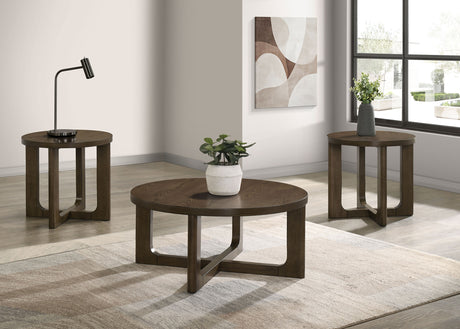 Kessler Round Sculptural Coffee Table & End Table Sets - 3pcs- Coffee Table + 2 End Tables