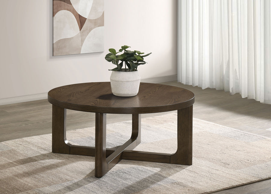 Kessler Round Sculptural Coffee Table & End Table Sets - Curved Open Base, Brown White Oak Veneer