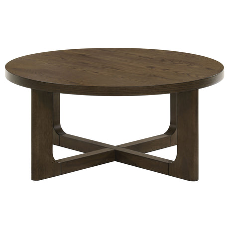 Kessler Round Sculptural Coffee Table & End Table Sets - Curved Open Base, Brown White Oak Veneer – view 6