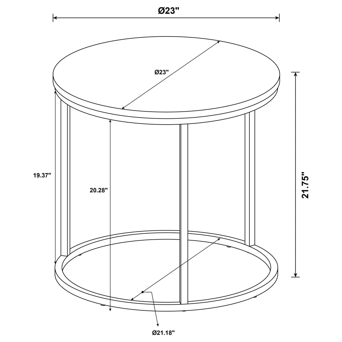 Lainey Round Nesting Coffee Tables & End Table - Grey Faux Marble on Gunmetal Frame – view 10