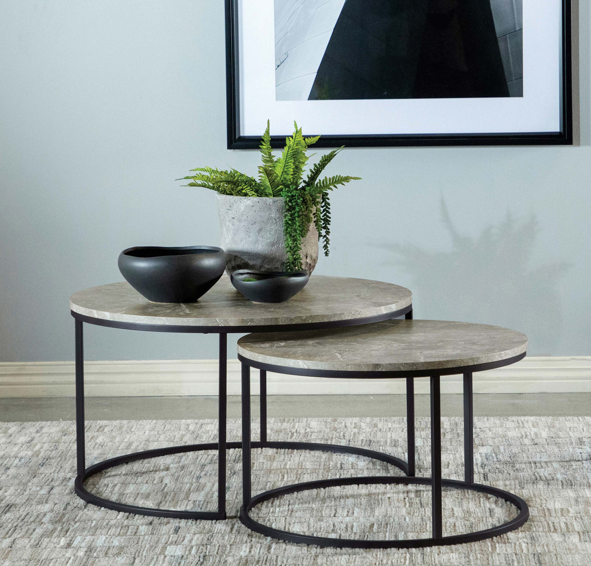 Lainey Round Nesting Coffee Tables & End Table - 2pcs- Round Nesting Coffee Tables