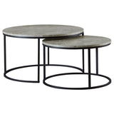 Lainey Round Nesting Coffee Tables & End Table - Grey Faux Marble on Gunmetal Frame – view 3