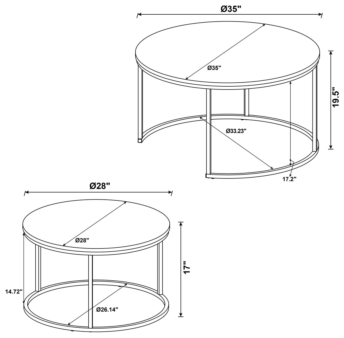 Lainey Round Nesting Coffee Tables & End Table - Grey Faux Marble on Gunmetal Frame – view 6