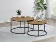 Lainey Round Nesting Coffee Tables & End Table - Mango Finish with Open Black Metal Bases – view 1