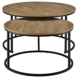 Lainey Round Nesting Coffee Tables & End Table - Mango Finish with Open Black Metal Bases – view 5