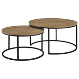 Lainey Round Nesting Coffee Tables & End Table - Mango Finish with Open Black Metal Bases – view 6
