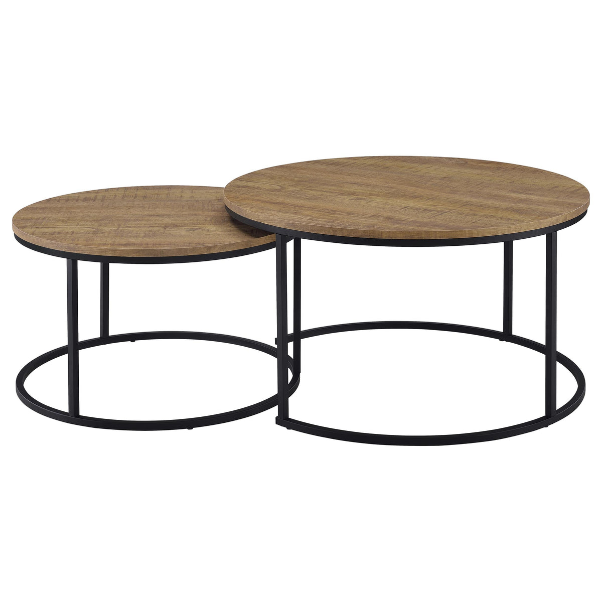 Lainey Round Nesting Coffee Tables & End Table - Mango Finish with Open Black Metal Bases – view 7