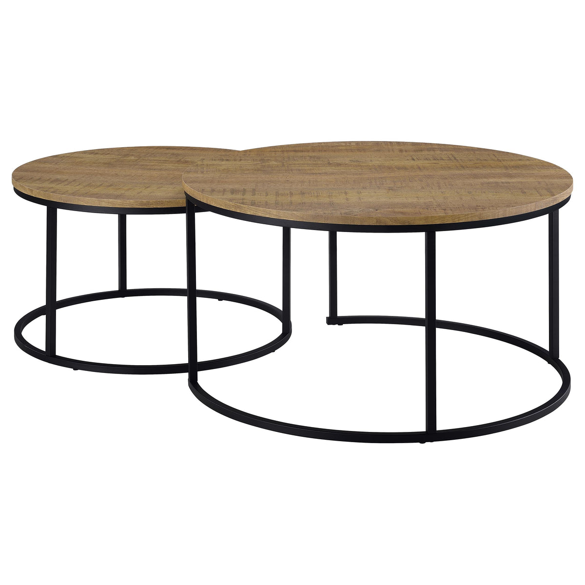 Lainey Round Nesting Coffee Tables & End Table - Mango Finish with Open Black Metal Bases – view 8