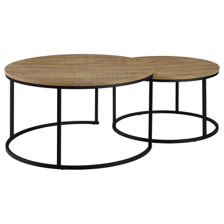 Lainey Round Nesting Coffee Tables & End Table - Mango Finish with Open Black Metal Bases – view 9