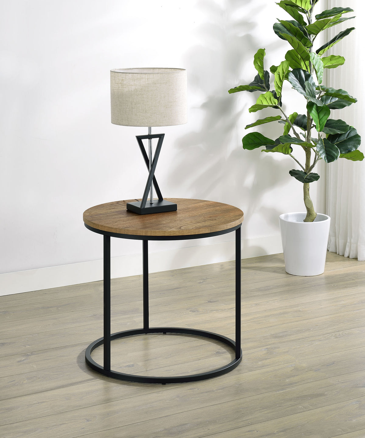 Lainey Round Nesting Coffee Tables & End Table - Mango Finish with Open Black Metal Bases – view 2