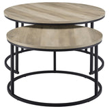 Lainey Round Nesting Coffee Tables & End Table - Distressed Pine with Black Open Metal Bases – view 5