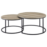 Lainey Round Nesting Coffee Tables & End Table - Distressed Pine with Black Open Metal Bases – view 7
