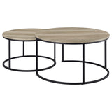 Lainey Round Nesting Coffee Tables & End Table - Distressed Pine with Black Open Metal Bases – view 8