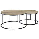 Lainey Round Nesting Coffee Tables & End Table - Distressed Pine with Black Open Metal Bases – view 9