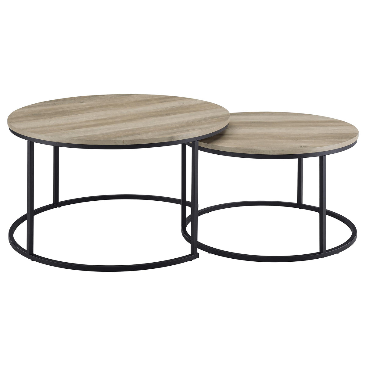 Lainey Round Nesting Coffee Tables & End Table - Distressed Pine with Black Open Metal Bases – view 10