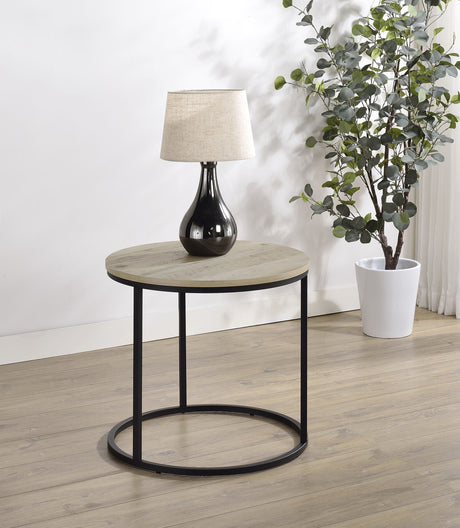 Lainey Round Nesting Coffee Tables & End Table - Distressed Pine with Black Open Metal Bases – view 2