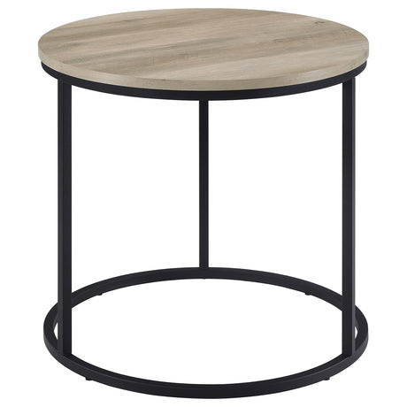 Lainey Round Nesting Coffee Tables & End Table - Distressed Pine with Black Open Metal Bases – view 15