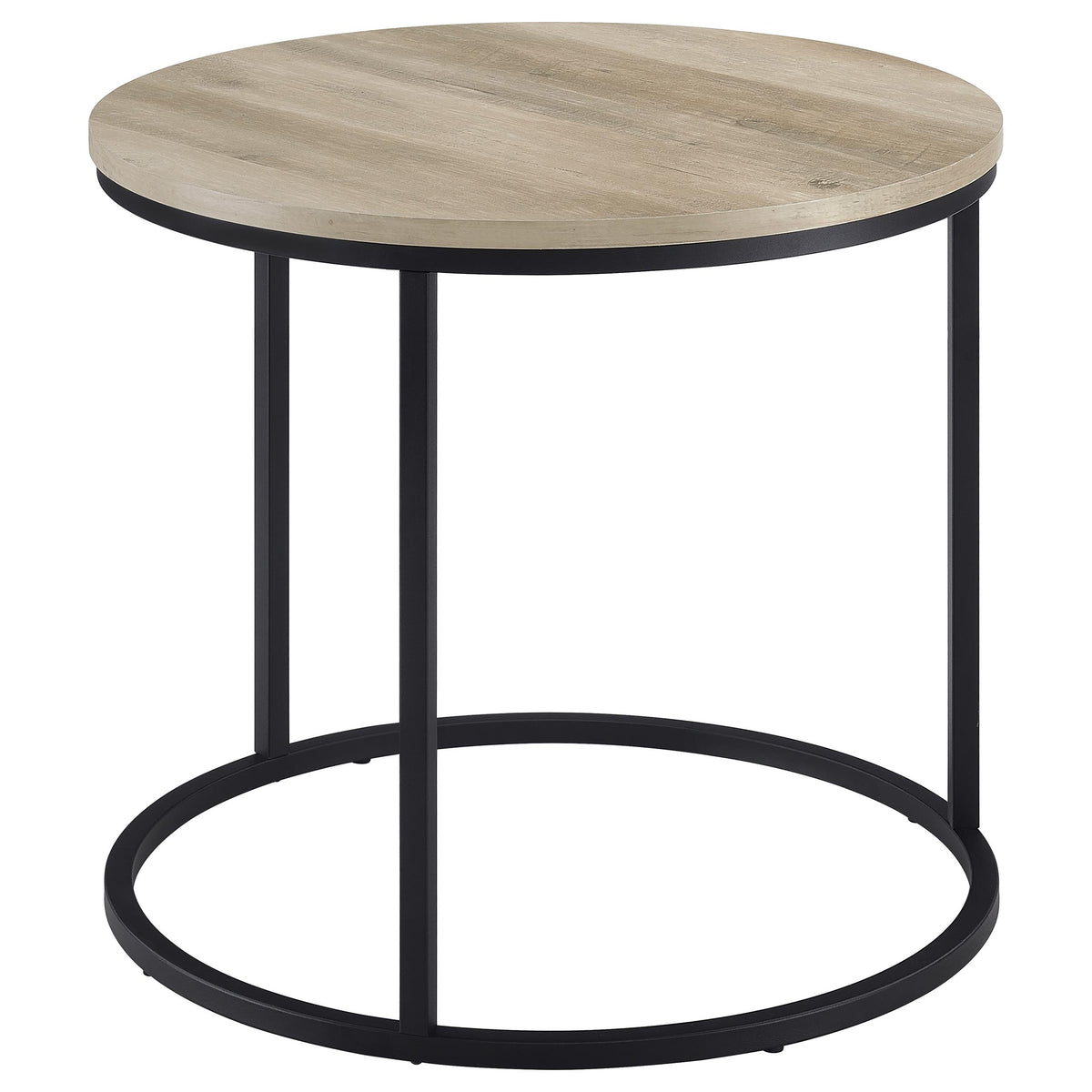 Lainey Round Nesting Coffee Tables & End Table - Distressed Pine with Black Open Metal Bases – view 18