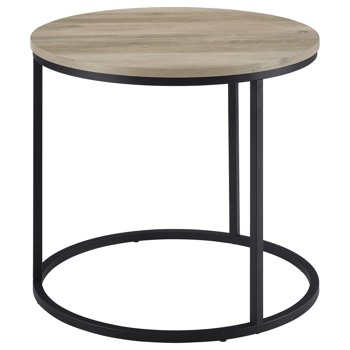 Lainey Round Nesting Coffee Tables & End Table - Distressed Pine with Black Open Metal Bases – view 20