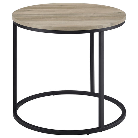 Lainey Round Nesting Coffee Tables & End Table - Distressed Pine with Black Open Metal Bases – view 20